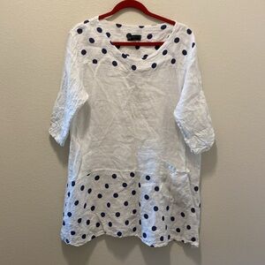 Bella Amore Italy Linen Polka Dot Dress - White/Navy